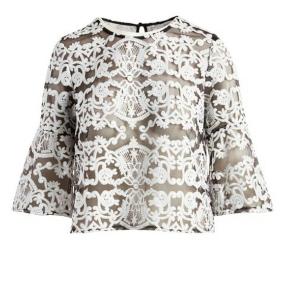 White Damask Embroidered Sheer Top - Picture 1 of 1